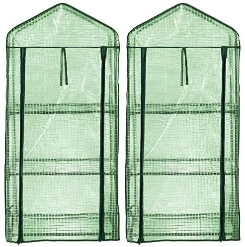 Royal Gardineer Gewächshaus Balkon: 2er-Set Folien-Gewächshäuser, 3 Etagen, Aufroll-Tür, 59x126x39cm, grün (Gartengewächshaus, Gewächszelt Tomaten, Insektenschutz)