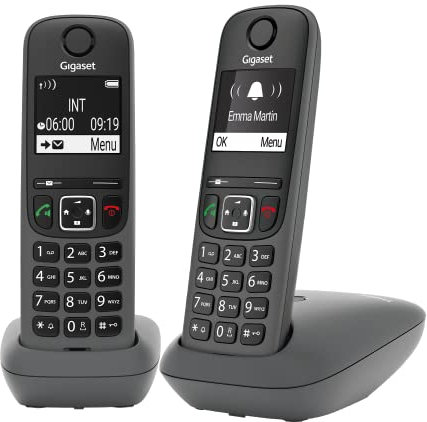 Gigaset A695 Duo - téléphone DECT sans Fil - Grand écran à Haut Contraste - Excellente qualité Audio - Fonction Mains Libres - Protection d'appels indésirables, Gris [Version française]