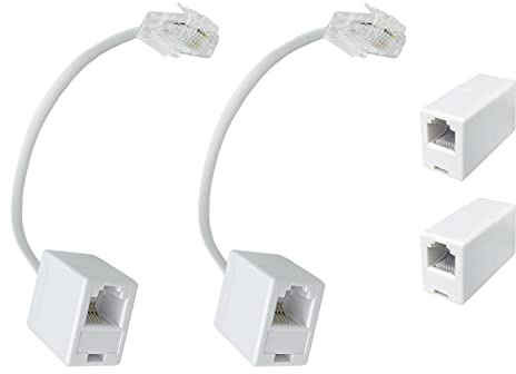 YOLISTIC (Pack of 4 A Pair of Converter Adapter (Ethernet RJ45 8P4C/8P8C Male to RJ11 6P4C Female) & 2 in-Line Couplers (Double RJ45 8P8C Female), Telephone Converter Adapter Connector M/F Cable