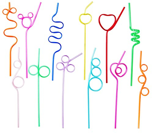 24 Pcs Silly Crazy Straws for Kids Reusable Plastic Loop Curly Crazy Drinking Straws for Classroom Activities Valentines Day Gift Christmas Birthday Wedding Party Supplies Decoration