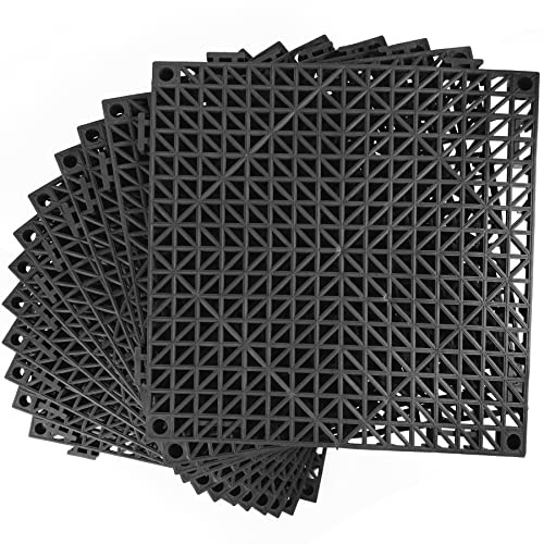 MYFAMIREA Modular Interlocking Cushion 12 Pack 11.8 x 11.8 Rubber Floor Tiles Non-Slip Splicing Drainage Mats for Deck, Pool, Outdoor Shower, Patio, Balcony, Indoor Bathroom, Kitchen, Yard (Black)