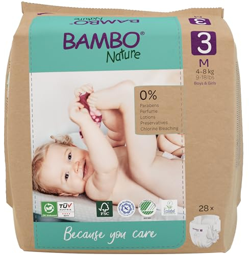 Bambo Nature Baby Windeln Größe 3 (4-8kg) - 28 St Premium Diapers mit verbesserter Auslaufsicherheit | Ultimativer Komfort & Freiheit für aktive Kinder | Dermatologisch getestet Nappies
