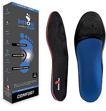 Plantillas Gel Hombre trabajo con soporte del arco – Plantilla memory foam y base rigida SMOU Comfort Premium – Gran amortiguación y antiolor – Para zapatos, deportivas y botas (43-44)