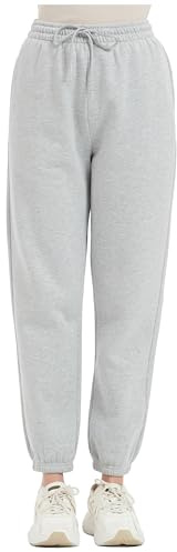 Tronjori Womens High Waisted Pull on Baggy Fleece Lined Sweatpants Fall Winter Athletic Joggers Lounge Trousers Cinch Bottom(S Short,Grey)