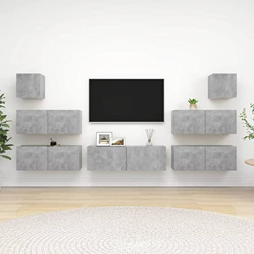 Ensemble de 7 meubles de rangement modernes pour le salon, la chambre à coucher, etc - Gris béton