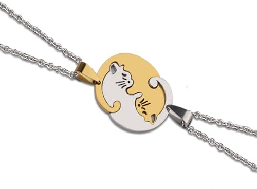 Vänskapskedja, pussel hängsmycke, kattunge, kramkedja, för parhalsband för män och kvinnor, parhalsband för män och kvinnor, parhalsband för honom och henne, Rostfritt stål
