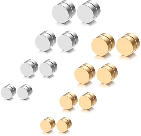 JewelryWe Smycken män kvinnor örhängen rostfritt stål magnet örhängen falska pluggar tunnel öronklämmor utan hål svart 6 mm 8 mm 10 mm 12 mm, 6 mm, Rostfritt stål