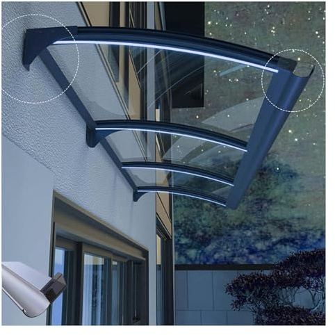 QWEASDF Marquesina para Puertas y Ventanas,Toldo de Entrada de Techo,Protección contra La Lluvia y La Nieve UV ，Toldo Cubierta de Policarbonato +Base de Acero al Carbono (Size : 100x210cm/39x83in)