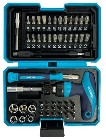 Eclipse Professional Tools ETGRS53PS Juego de destornilladores de carraca y mini vasos de 53 piezas con empuñadura en T