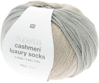 Rico Design Gomitolo di lana con calze Superba Cashmeri Luxury Socks a 4 fili, 100 g, morbidezza e lusso per i vostri piedi