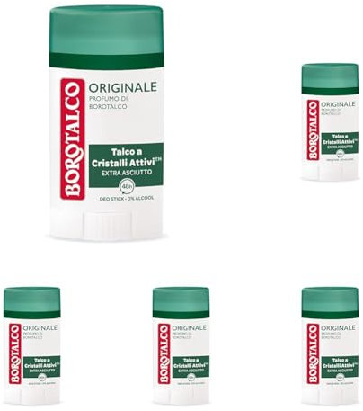 Borotalco, Deodorante Stick Originale, Formula Senza Alcool e Sali di Alluminio, con Talco a Cristalli Attivi, Tripla Protezione Asciutta, Profumo di Borotalco - Formato da 40 ml (Confezione da 5)