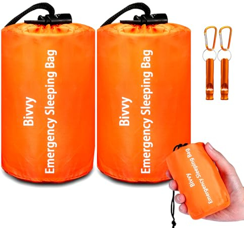 Emergency Sleeping Bag Survival Bag, Cymuber Portable Waterproof Thermal Bivy Sacks Tac Bivvy Bags,Camping Mylar Sleeping Bag Survival Gear Emergency Blankets Survival Shelter