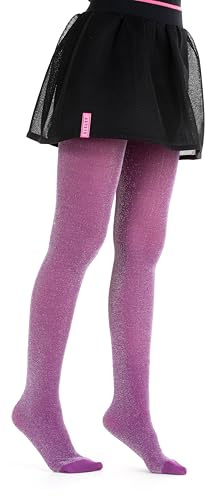 Medias Panty con Brillos Lurex 70 denier para niña, Morado Oscuro, 6-8 años