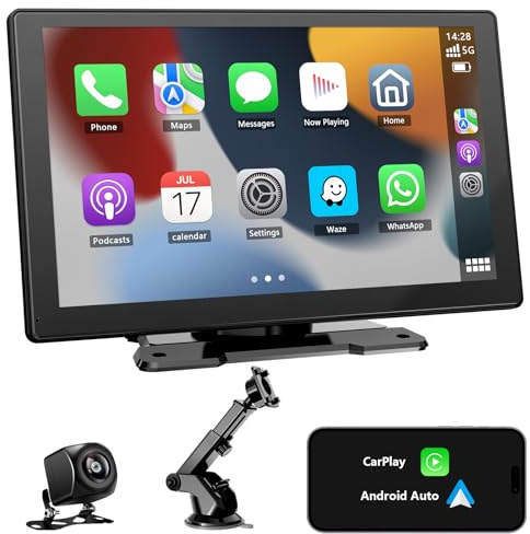 Pantalla Coche, 9 Pantalla Carplay Coche con Carplay y Android Auto Inalámbrica, Pantalla Táctil con cámara de Respaldo 1080P, Navegación GPS, Bluetooth, Siri/G00gle Asistente de Voz, FM, AUX