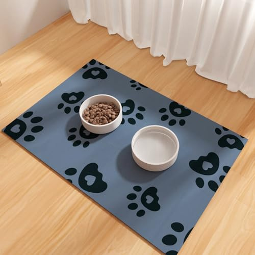Tapis d'alimentation pour Chien 40 x 60 Cm, Tapis Absorbant pour Bol d'eau pour Chien, Tapis en Caoutchouc pour Nourriture pour Animaux, Tapis Imperméables pour Nourriture pour Animaux, Bleu