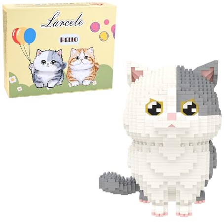 Larcele 1412 Pièces Micro Blocs de Construction Kit, Bricolage Mini Blocs de Briques Jouet Set pour Les 12 Ans et Plus KLJM-05 (Chat Munchkin-Gris)