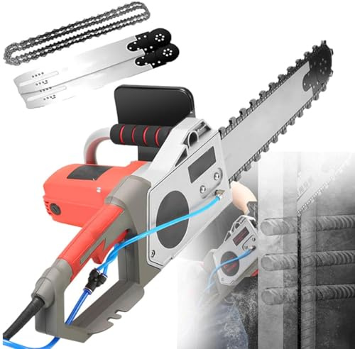 Oiyekntd Motosierra eléctrica para hormigón, Motosierra de Mano, cortadora de muros con Cadena de Diamante, con de supresión de Polvo con alimentación de Agua, con 2 Cadenas y 2 Barras guía 350
