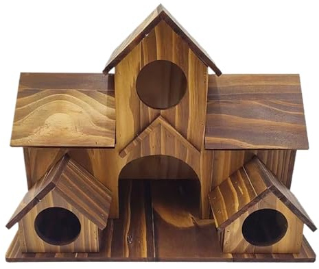 Casa de pájaros para jardín, de Madera, casa rústica para Exteriores con diseño Resistente a la Intemperie, Accesorios para Mascotas y Vida Silvestre para Patio, balcón, césped, casa
