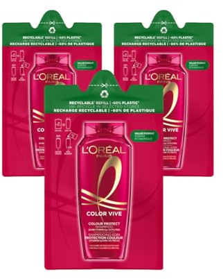 L'Oréal Paris Elvive Shampoo Sublimante, Per Capelli Colorati o Con Meches, Colore Protetto per 40 Lavaggi e Luminosità Estrema, Pura Vitamina C e Filtro UV, Color Vive, Eco-Ricarica, 250 ml x 3 pezzi