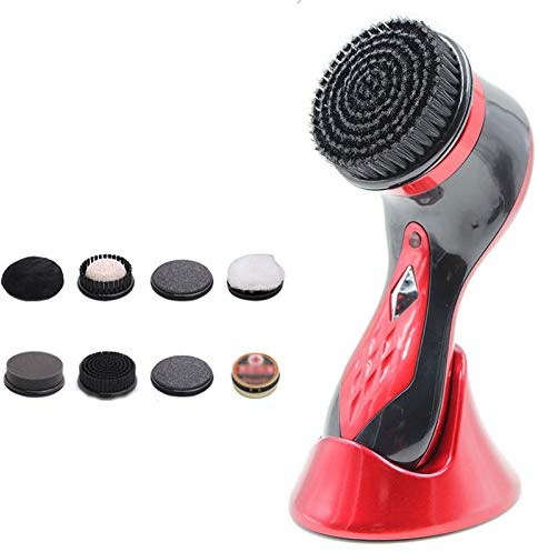 Macchina lucidascarpe, Macchina elettrica portatile multiuso for la pulizia, dotata di 7 testine ricambio e 1 lucido da scarpe in omaggio(Red)