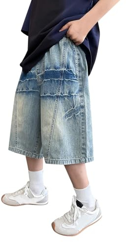 Pantalones Cortos Niño Baggy Vaqueros Elastico Cintura Holgados Verano Pantalón Jogger Shorts Niño Deportiva Casual Adolescente Chico Trousers (Blue, 13-14 Years)