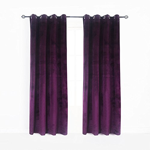 Cherry Home Luxury Velvet Blackout Curtains Panels with Grommet Draperies Eyelet 52Wx72L Inch Purple, 2 Panels for Theater,Bedroom, Living Room and Hotel