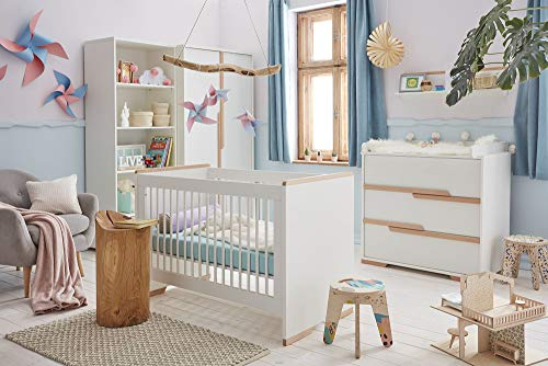 QMM TraumMoebel Babyzimmer Kinderzimmer komplett Spring Set A weiß Schrank Kommode Bett Regal