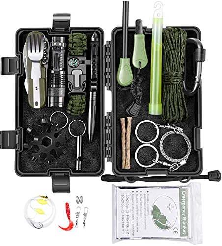 Kit de Supervivencia 15 en 1, Multifuncional Bolsa de Supervivencia de Emergencia para Viajar Caminar Acampar al Aire