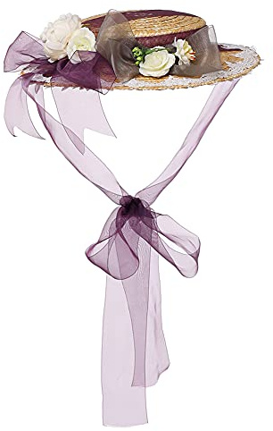 COSDREAMER Girls Women Victorian Tea Party Sun Hat Lolita Bows Straw Hats (purple 1)