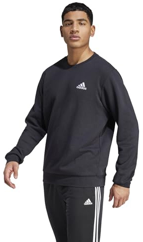 adidas Men's FEELCOZY ESSENTIALS FLEECE SWEATSHIRT , Black / White, S