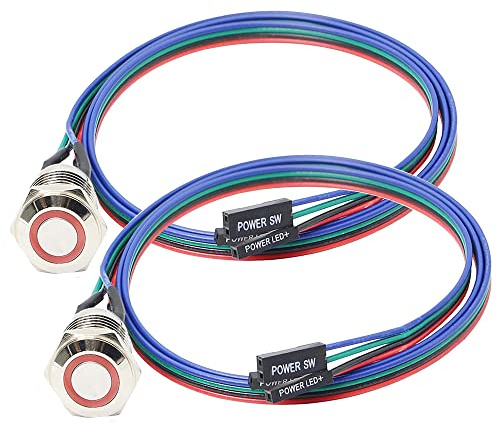 Guuzi Chassiomkopplare Värd Metallknapp, Datorvärdomkopplare Kabel PC-fodral LED Power Button ATX Supply On/Off för Gör-det-själv-Datorbrytare 60cm - 2st (12mm)