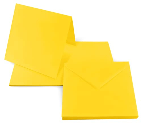 Netuno 25 Klapp-Karten blanko mit Umschlag Doppelkarten Gelb + 25 quadratische Briefumschläge 14 x 14 cm Rainbow Karten Set mit Kuvert Karteikarten gefaltet + Umschläge quadratisch Papeterie