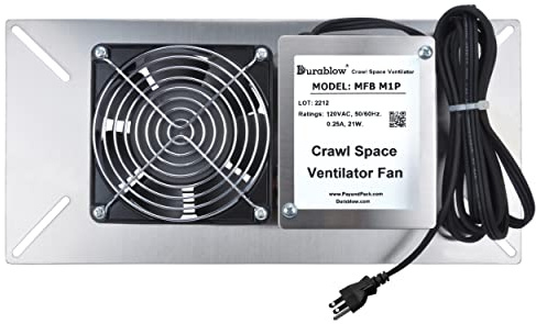 Durablow M1P 110 CFM Air-Out Stainless Steel Crawl Space Vent Fan, Foundation Vent, Radon Mitigation, for Crawl Space Exhaust Fan, Basement Ventilation Fan, Attic, Garage (Stainless steel, M1P)