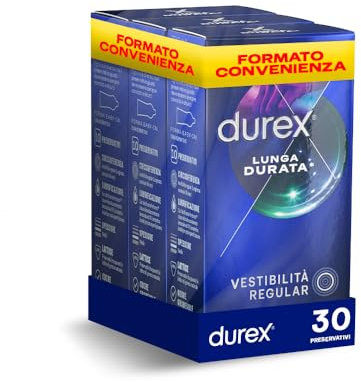 Durex Preservativi Lunga Durata, Preservativi Ritardanti per Lui, Formato Convenienza, 30 Profilattici