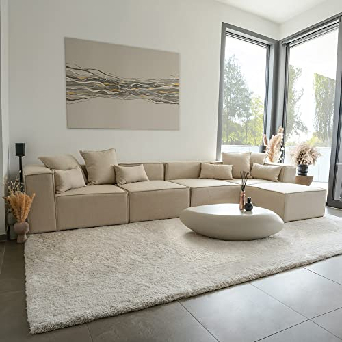 Home Deluxe - Sofa Verona - Beige, Größe: XL - ca. 414 x 70 x 207 cm, Sitzhöhe: 46 cm, Sitztiefe: 80 cm, inkl. Kissen I Modulares Sofa Modulsofa Ecksofa Wohnlandschaft