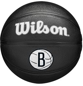 Wilson Mini Pallone da Basket NBA Team Tribute, Dotato di Canali di Precisione e Presa dinamica, Con Stabilità Dell'Aria Migliorata, Approvato NBA, squadra: Brooklyn Nets, Colore: Nero, Taglia: 3