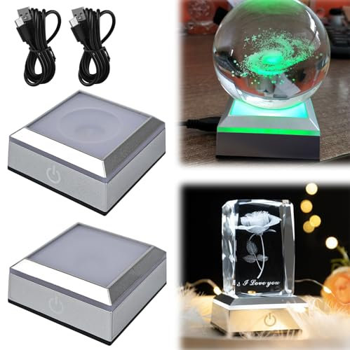 Nizirioo 2 bases de luz cuadradas: base LED con 6 modos de iluminación e interruptor táctil, base de luz USB para pantalla de cristal, regalos para el día de San Valentín (plata)