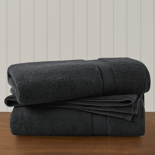 Madison Park Signature 800GSM 100% Cotton Luxurious Bath Towel Set Highly Absorbent, Quick Dry, Hotel & Spa Quality for Bathroom, Oversized Bath Sheet Set 34x 68, Black 2 Piece