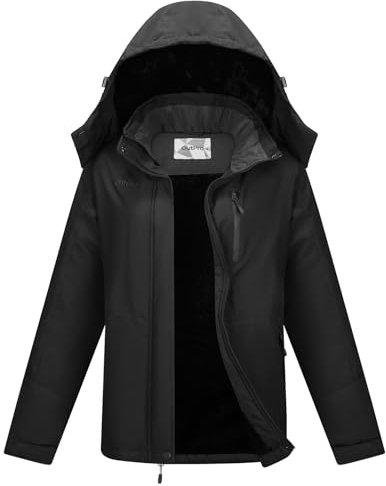 OutPro Skijacke Damen mit Wasserdichte Regenjacke Winddicht Warm Winterjacke Hooded Abnehmbarer, mit Reißverschlusstaschen Snowboardjacke Geeignet für Outdoor-Aktivitäten, Skifahren Schwarz M