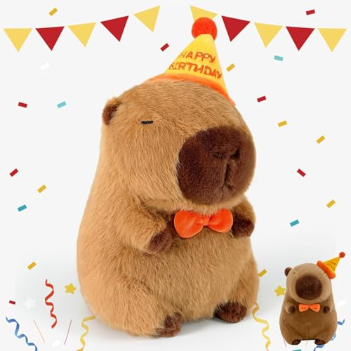 Capybara Plush, Birthday Hat Capybara Plush Toy, Capybaras Gifts, Capybaras Teddy, Cute Stuffed Animal For Boys And Girls At Birthday and Home Decoration Christmas
