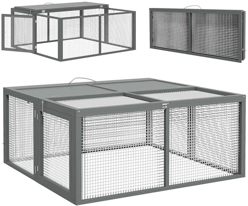 PawHut Enclos Lapin Extérieur Pliable Parc Lapin 110x105x50cm Gris