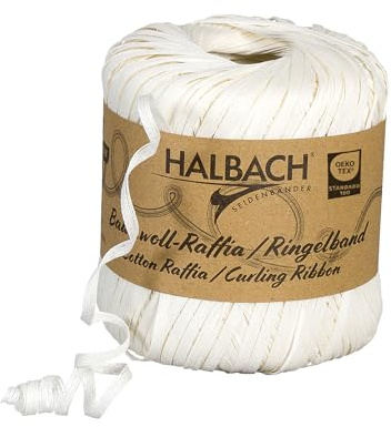 Halbach Seidenbänder Ringelband | Breite 4mm Länge 100m | Nachhaltiges Geschenkband zum ringeln und einpacken von Geschenken aus 100% Baumwolle | Farbe: natur weiß