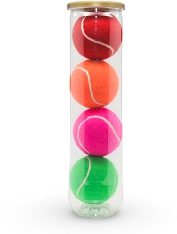 Price's - Pelotas de tenis de 4 colores mezclados en un tubo, fabricadas en el Reino Unido (1 tubo con 1 pelota roja, naranja, rosa, verde)