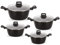 Die Cast Stockpot Set 4 Piece Non Stick Cooking Pot Casserole Set Aluminium Induction Stock Pot with Lids Tempered Glass 20cm 24cm 28cm 32cm Induction (Black)