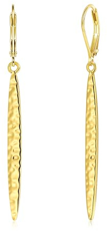 ALEXCARFT Pendientes Hoja Oro Largos Martillado