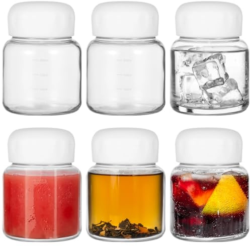 6 botellas de agua de vidrio, tarros transparentes de 10 onzas con tapas de silicona, botellas pequeñas a prueba de fugas para leche, té, jugo, bebidas