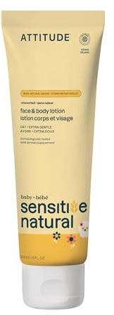 ATTITUDE Baby Lotion for Sensitive Skin with Oat, EWG Verified, Plant and Mineral-Based Ingredients, Vegan Personal Care Products, Unscented, 8 Fl Oz