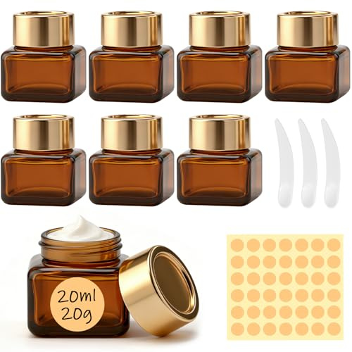 Maxumille 8 Stück Cremedosen zum Befüllen 20ml, Bernstein-Glas-Salbentiegel