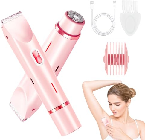 Recortadora de bikini para mujer, maquinilla de afeitar eléctrica 2 en 1 para mujer, afeitadora de bikini Dermave, IPX7 impermeable y fácil de limpiar, hoja de cerámica, tiempo de funcionamiento