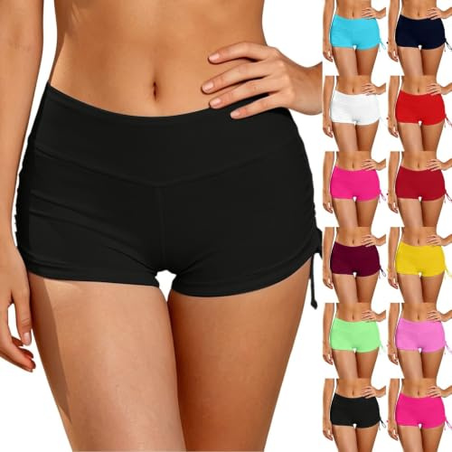 Générique Bain Shorty Femme Bas de Maillot Natation Short Élastique Plage Shorts avec Cordon Réglable Taille Haute Bikini Maillots de Bain Tankini Bottoms Yoga Jogging Natation Plage Piscine